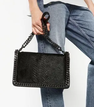 ZARA BLACK CHAIN EMBOSSED BAG thumbnail 1