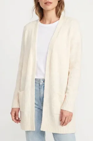 Old Navy Womens Cream Open Front Longline Cardigan Sweater Wool Blend Large thumbnail 1
