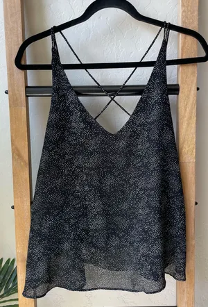 Millibon USA Black Polka Dot V-Neck Spaghetti Strap Tank Top thumbnail 1