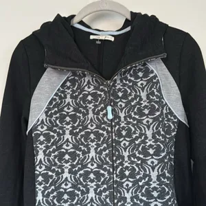 Anthropologie Tara Jacquard Hoodie‎ Zip Sweatshirt Gray Black Hooded Size Medium thumbnail 8