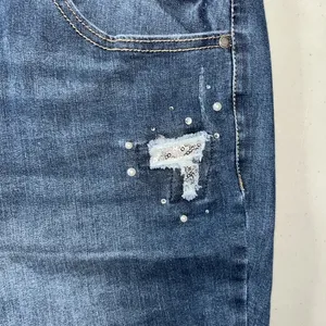 Avenue Denim Sz 22 Blue Denim Patchwork Embellished Distressed Girlfriend Jeans thumbnail 3