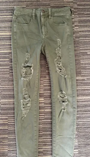 American Eagle Green Ripped Olive Skinny Jeans thumbnail 1