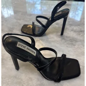 STEVE MADDEN Gracey Black Square Toe Stiletto Heeled Sandal 6.5 EUC thumbnail 4