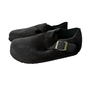 Torotto Black Felt Clog Mules Women‎ 6.5 EU 37 Cork Footbed Buckle Strap New thumbnail 2