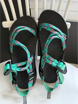 Chaco Women's Adjustable Strappy Sandals in Multi Green and Purple thumbnail 1