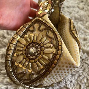 Vintage Unique Gold Beaded Embellished Fortune Cookie Mini Handbag thumbnail 3