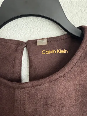Calvin Klein Crewneck Two-Tone Brown Shift Short Dress, Size 2, NWT thumbnail 7