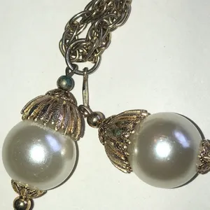 Vintage Gold Tone Double Faux Pearl Drop Necklace thumbnail 5