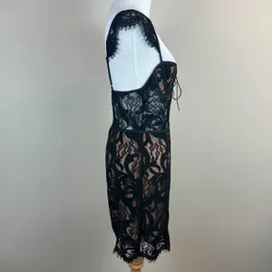 Tobi‎ Slip Dress Womens Medium Black Lace Nude Sheath Mini Date Night Club Chic thumbnail 7