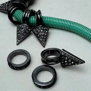 Aqua‎ Ribbed Cord Statement Necklace Gunmetal Triangle Crystal 20" Whimsigoth thumbnail 4