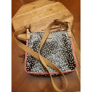 Fossil Keyper Coated Canvas Black & White Polka Dot Crossbody Purse Shoulder Bag thumbnail 5