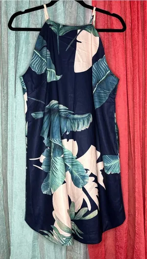 Navy Tropical Print Halter Shift Dress Blue Size XL thumbnail 1