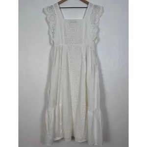 English Factory Eyelet Sleeveless Square Neck Maxi Dress in White Size Large thumbnail 6