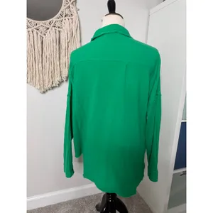 Pink Lily Womens Kelly Green 100% Cotton Oversized Button Up Shirt Top S Holiday thumbnail 2