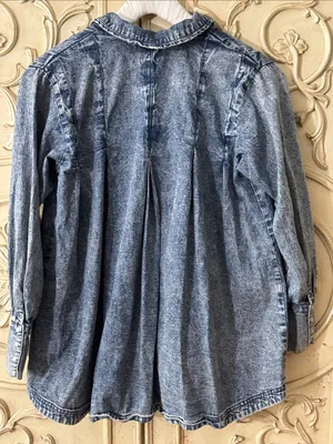 Free People Ruffle Collar Denim Swing Blouse - Lightest Indigo Blue SZ Amall thumbnail 11