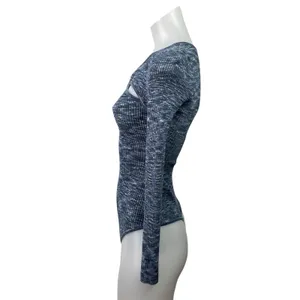 Abercrombie & Fitch O-Ring Blue Space Dye Long Sleeve Cutout Sweater Bodysuit XS thumbnail 2