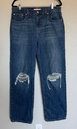 Levis Low Pro Straight Distressed Jeans Medium Wash Blue Denim Womens‎ Size 31 thumbnail 1