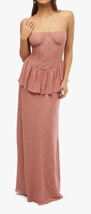NWT Anthropologie We Wore What Strapless Corset Peplum Maxi Dress Sz‎ 2 thumbnail 1
