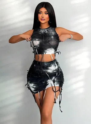 Tie Dye Fringe Crop Top Set thumbnail 1
