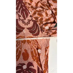 Farm Rio Women's Blouse Orange Pink Size L Puff Sleeve Boho Floral Peasant Top thumbnail 9