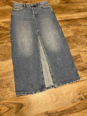 ZARA Denim High-Waist Blue Denim Maxi Skirt with Front Slit Jean Skirt Z1975 Size Med thumbnail 5