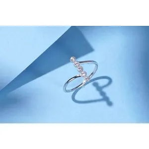 Women's Bezel Set Simulated Diamond Platinum Plated S925 Rhodium Ring, Size 5‎ thumbnail 5