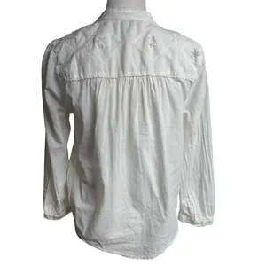 Lucky Brand Embroidered Cotton Blouse White XS Romantic Boho Prairie thumbnail 4