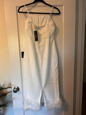 Lulus Strapless Midi White Dress Feathers thumbnail 3