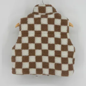 Wild Rose Checkered Sherpa Vest Womens Small Brown Cream Fleece Full Zip Padded thumbnail 4