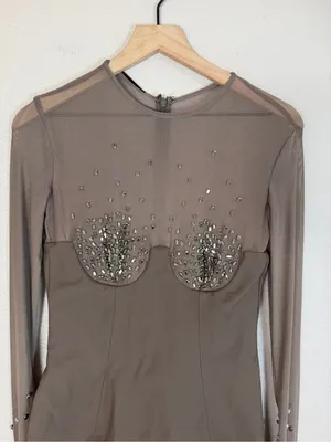 House Of CB Matrush Taupe Crystal Embellished Mini Dress size Small $299 thumbnail 8