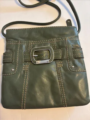 Tignanello Brand Olive Green Leather Crossbody With Distinctive Buckle Design thumbnail 1