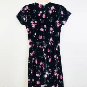 H&M Divided Faux Wrap‎ Dress Black Floral Short Sleeve Size 2 thumbnail 4
