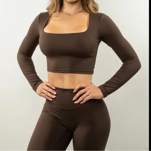 Garage Brown Long Sleeve Crop Top thumbnail 1
