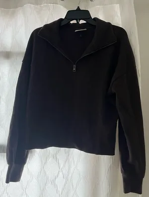 Universal Threads Chocolate Brown Cropped Quarter Zip thumbnail 1