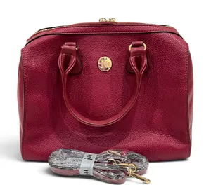 Jessica Moore Berry Red Pebbled Faux Leather Venture Satchel thumbnail 1