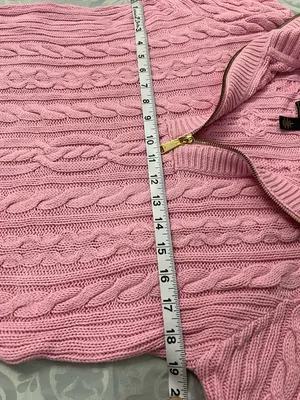 Lauren Ralph Lauren Pink Cable-Knit Half-Zip Turtleneck Sweater thumbnail 8