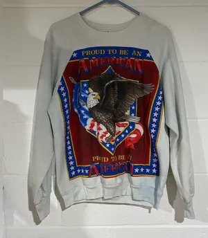 Jerzees Men's Crewneck Sweater - White with Patriotic Design thumbnail 1