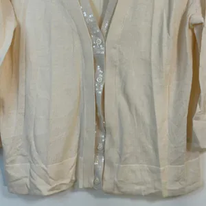 Elle Cream Sequin Trim Button Front Cardigan Sweater XL Ivory 3/4 Sleeve‎ thumbnail 4
