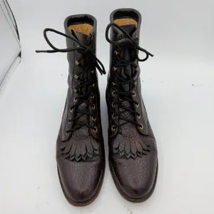Justin Exotic Leather Packer Roper Boots Women Brown Leather Lace Kiltie 8 B USA thumbnail 4