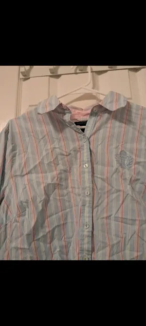 Tommy Hilfiger Women's Size 18 Blue Pink Striped Button Down Shirt Embroidered thumbnail 5