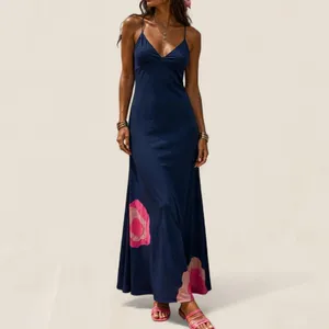 Vintage 70s Giorgio di Sant’Angelo Blue Pink Satin Floral Appliqué Maxi Dress S thumbnail 4