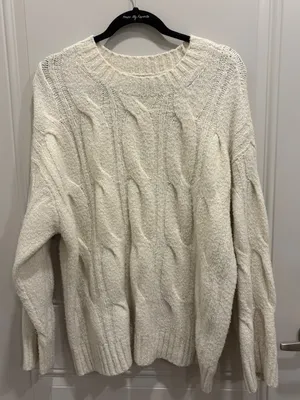 American Eagle Outfitters Cream Cable-Knit Crew Sweater thumbnail 3