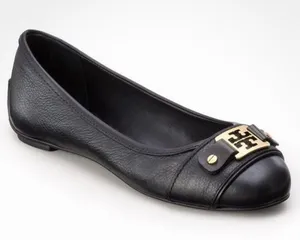 Black Leather Clines Peep-Toe Ballerina Flats thumbnail 2