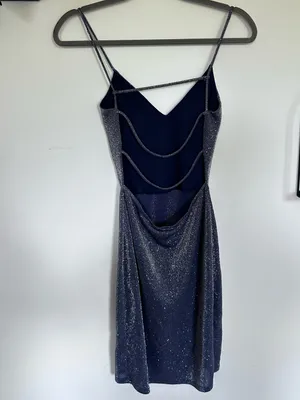 Windsor V Neck Open Strappy Back Sleeveless Glittery Sparkly Mini Dress Small thumbnail 2