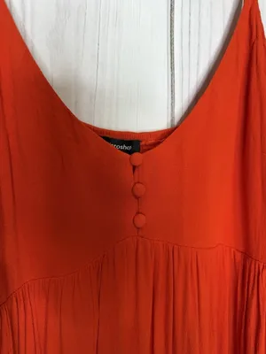 Mittoshop Sleeveless Pleated Maxi Sundress Sz L Spaghetti Straps Orange thumbnail 8