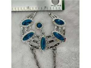 Vintage Silver Tone Turquoise Necklace Crescent Moon Dangle Charm Southwestern thumbnail 6
