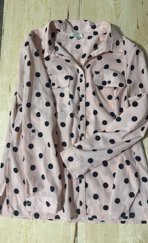 Studio Works Womens Pink Black‎ Polka Dot Button Front Blouse Size L Long Sleeve thumbnail 1