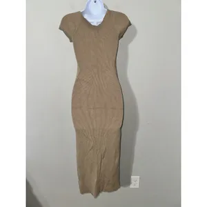 JLUXLABEL Tan‎ Ribbed Knit Midi Dress | Sweetheart Neck Cap Sleeve Size L thumbnail 4
