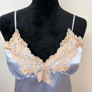 Pastel Blue Satin Lace Chemise Nightgown Cream Floral Embroidery Ethereal Dress thumbnail 2