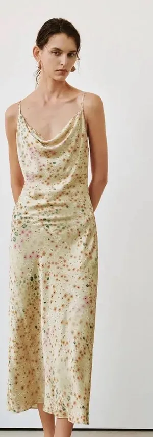 Floral Cowl Neck Satin Slip Midi Dress XS thumbnail 1